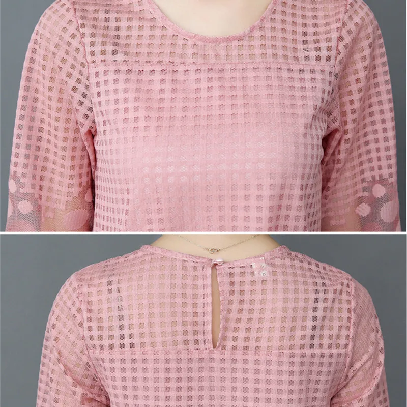 

5XL Women Spring Summer Fashion Elegant Lace Blouse Shirt Chiffon 3/4 Sleeve Sexy Tops Plus Size Women New Sexy Loose Clothing