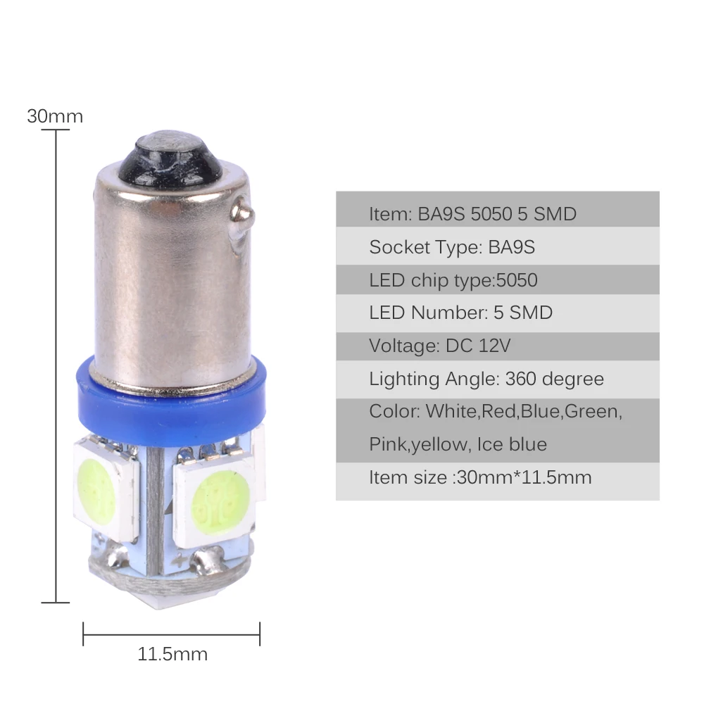 Лампа светодиодная 5 SMD H6W T11 T4W BA9S 5050 12 В сигнальная Поворотная лампа белый красный