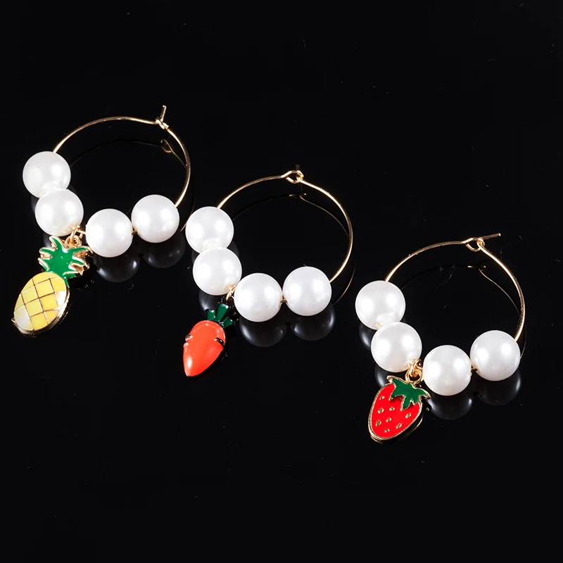 Имитация Фрукты клубники морковь ананас Женские серьги с искусственным