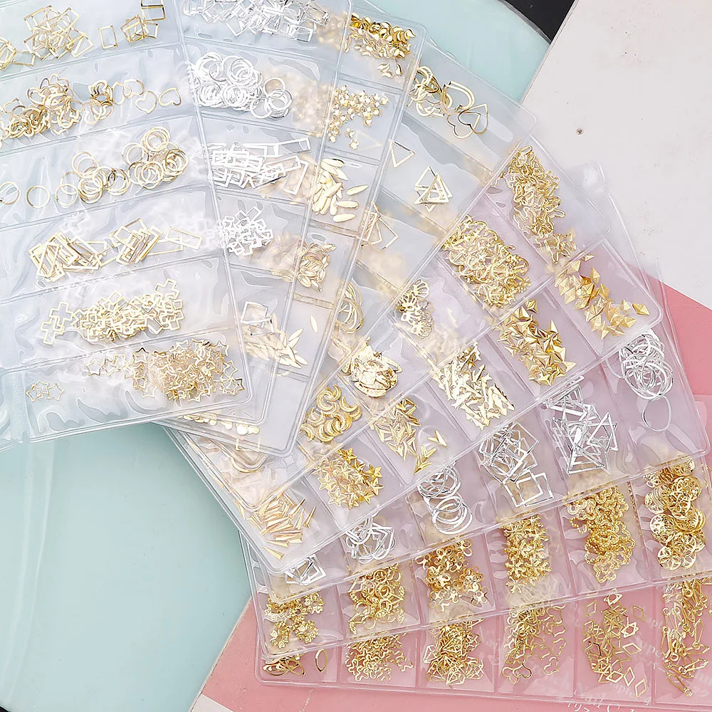 

1 Pack Mixed 3D DIY Hollow Metal Frame Nail Art Decorations Gold Rivet Manicure Accessories DIY Shell Slider Nail Studs