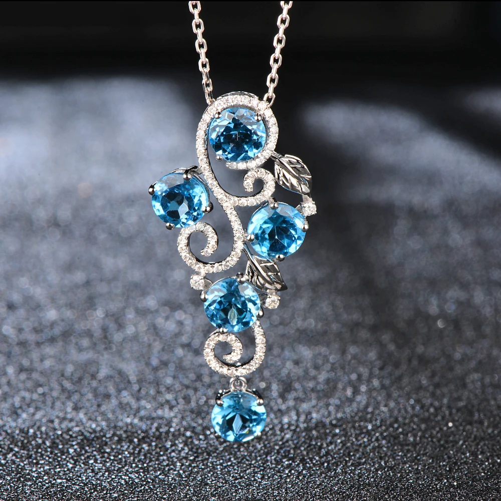 14k белый золотой Природный Безупречный голубой топаз алмазный кулон|topaz diamond