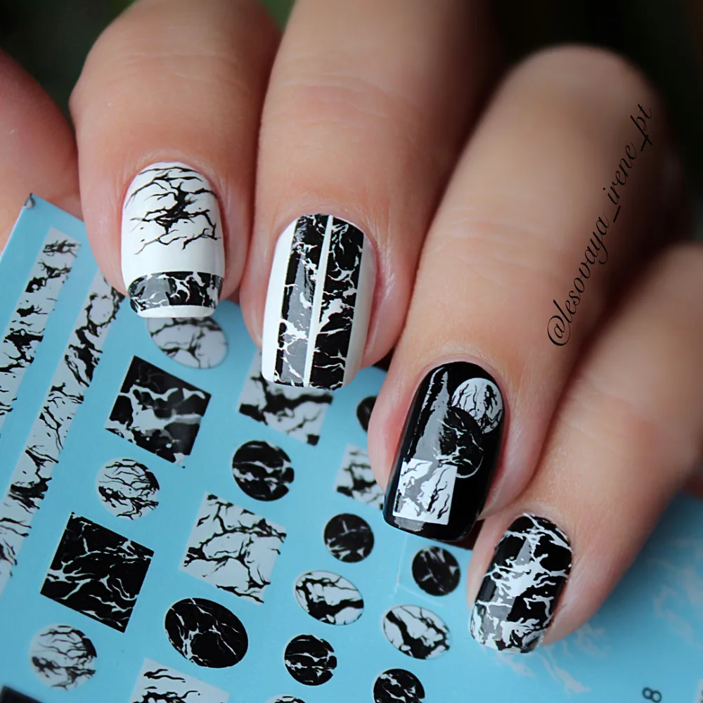 Переводные наклейки для ногтей 1 лист мраморные переводные белые дизайна черная