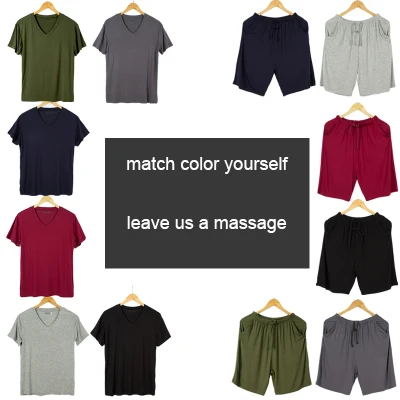match color yourself Плюс Размеры лето-осень Для мужчин пижамный комплект дышащий Модальные Повседневное пижамы человек домой спать футболка и шорты Комплект из двух предметов 4XL - Цвет: match color yourself