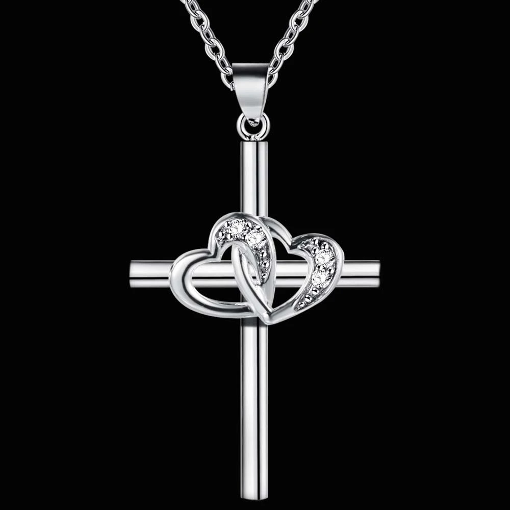 Женское ожерелье из серебра 925 пробы с подвеской крестом|heart necklace|necklace doublechain necklace