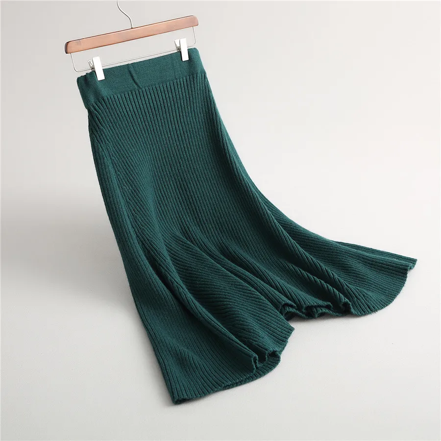 Юбки женские Осень Зима Новая мода кашемир смешивание офис леди элегантный полосатый вязаный плиссированный Saia Midi