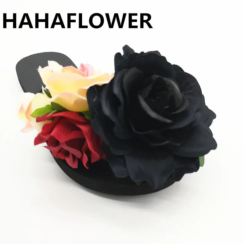 

Летние красивые домашние шлепанцы HAHAFLOWER с цветами, корейские женские сандалии, шлепанцы для дома на низком каблуке 1,5 см, пляжные шлепанцы д...