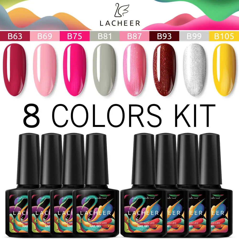 Lacheer 8 шт./лот гель лак для ногтей 10 мл Nail Art Маникюр Блестящий цветной Soak Off полу