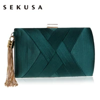 sekusa new arrival metal tassel lady clutch bag with chain shoulder handbags classical style small purse day evening clutch bags
