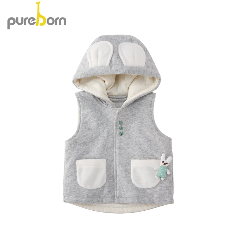 grey Pureborn/Детский жилет с капюшоном; Верхняя одежда; милый Повседневный детский хлопковый теплый жилет для мальчиков и девочек; осенне-весенняя одежда - Цвет: grey