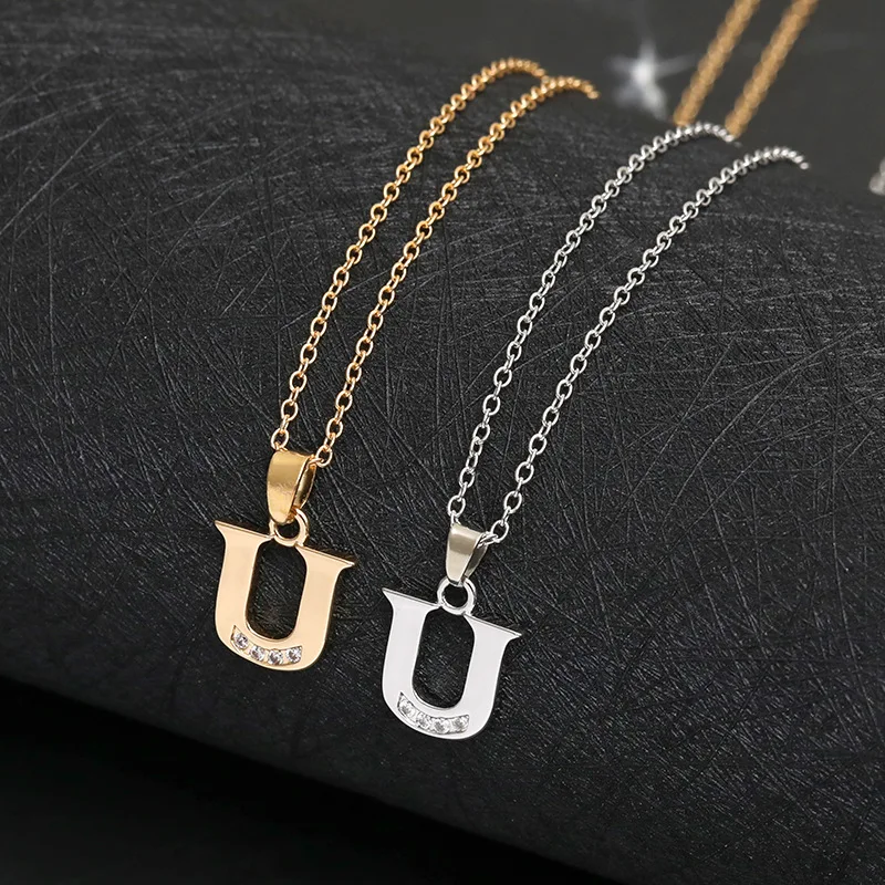 

Gift English letters U fashion lucky Monogram charm necklace alphabet Initial sign mother friend family name necklace jewelry