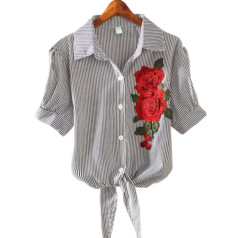 Новинка 2020 Рубашки Топы кимоно с полосатым подолом женская блузка вышивкой