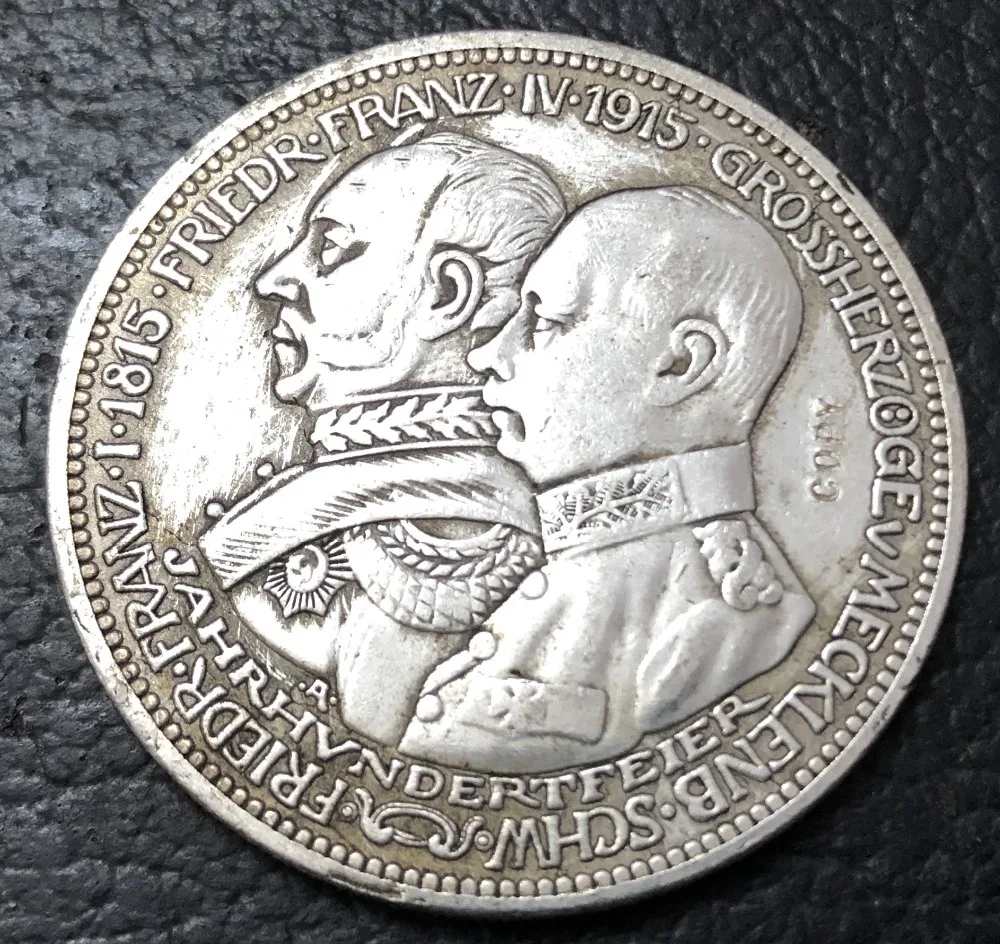 1915 большой герцогство Мекленбург-Шверин 5 Марка посеребренные имитация монеты