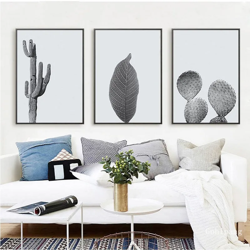 Скандинавский современный минималистичный черно белый кактус парусиновые