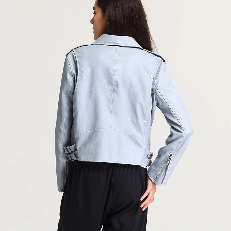 ESCALIEA женская кожаная куртка из искусственной кожи пальто с отложным воротником