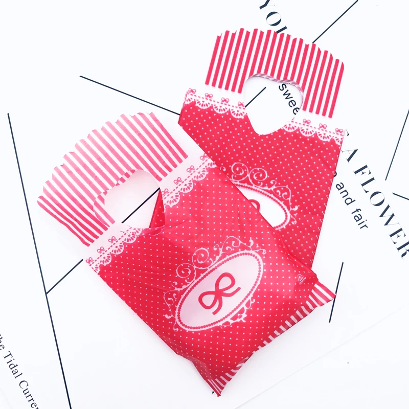 Красный белый бант в горошек 250 шт. пластиковая сумка с ручкой 9x15 см ювелирный