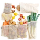 Многоразовые мешки для продуктов, сетка из натурального хлопка, нулевые отходы, сетка из органического хлопка, продукция овощей, моющаяся сумка на шнурке для продуктов