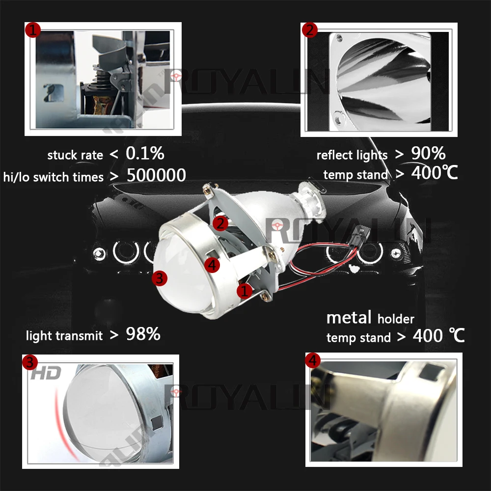 Фара ROYALIN HID H1 Биксеноновая 3 0 дюйма цельнометаллическая LHD RHD для H4 H7 9005 9006|h1 8000k|h1