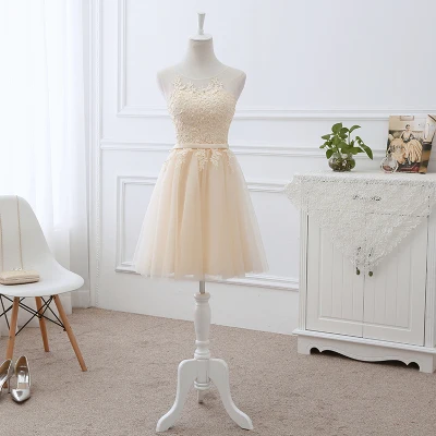Champagne short Robe de soiree vestido de festa красное Красное Длинное Платье на шнуровке с аппликацией Элегантные платья подружек невесты вечерние платья для банкета и выпускного вечера - Цвет: Champagne short