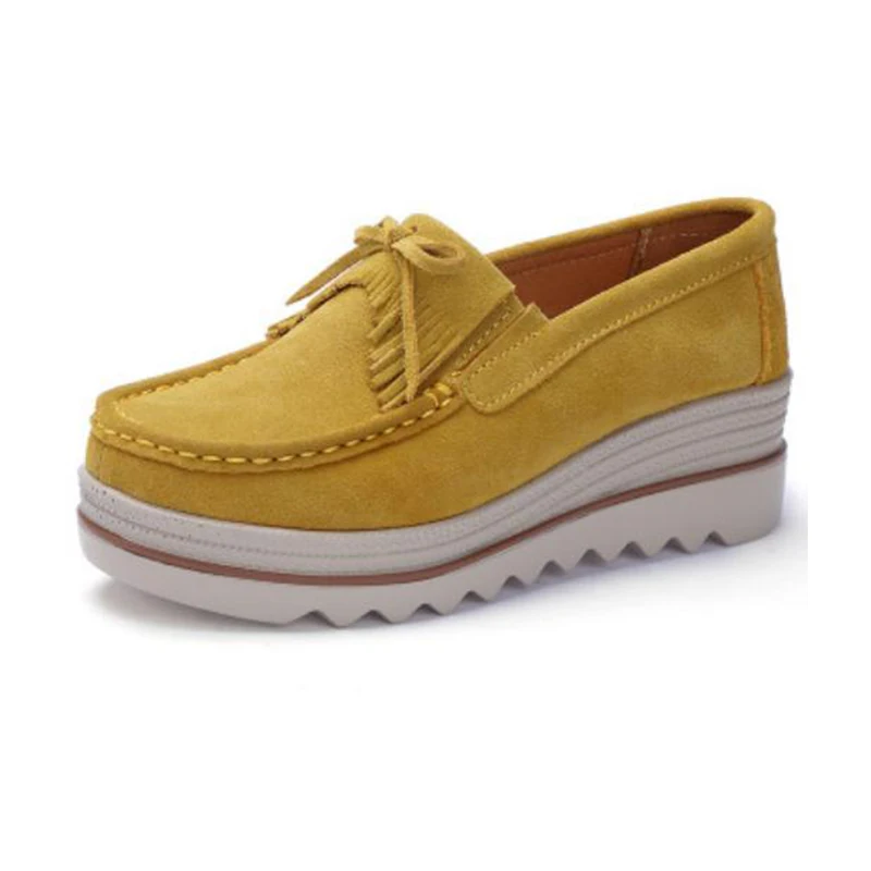 tassel yellow Прямая поставка; коллекция года; женские замшевые лоферы на платформе; обувь с перфорацией; сезон лето; повседневная обувь на танкетке; слипоны; криперы; мокасины; ZSTM107 - Цвет: tassel yellow