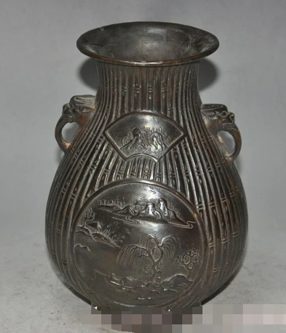 SCY S0408 8"old chinese palace bronze foo dog head beast statue Zun Bottle Pot Vase Jar discount 30% (C0324) | Дом и сад