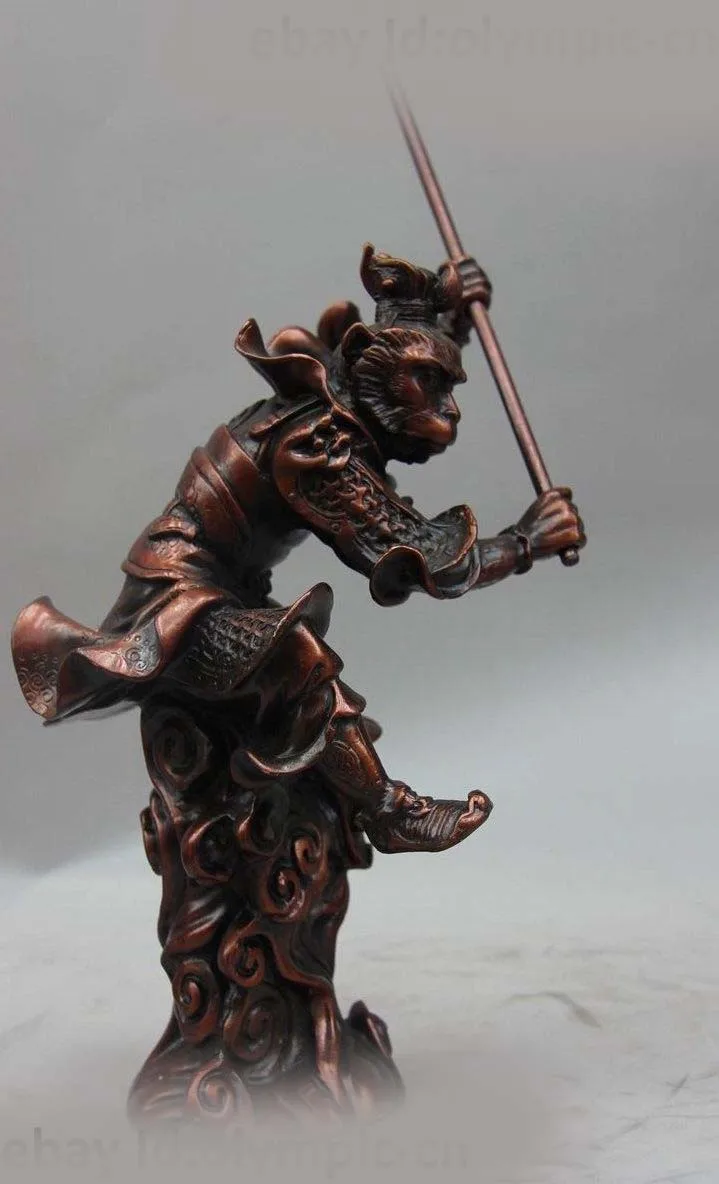 9 &quotКитай Красный Медь Бронза буддизм Sunwukong Король Обезьян Бог Статуя Будды (D0426) |
