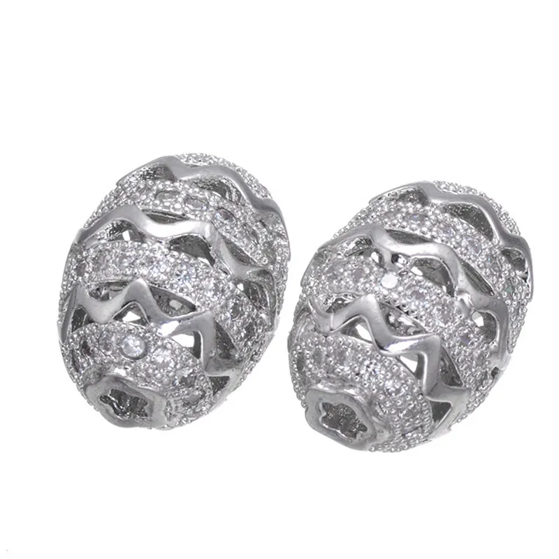 Овальный Серебряный Бисер Очарование Европейский микро проложить Циркон Шарм