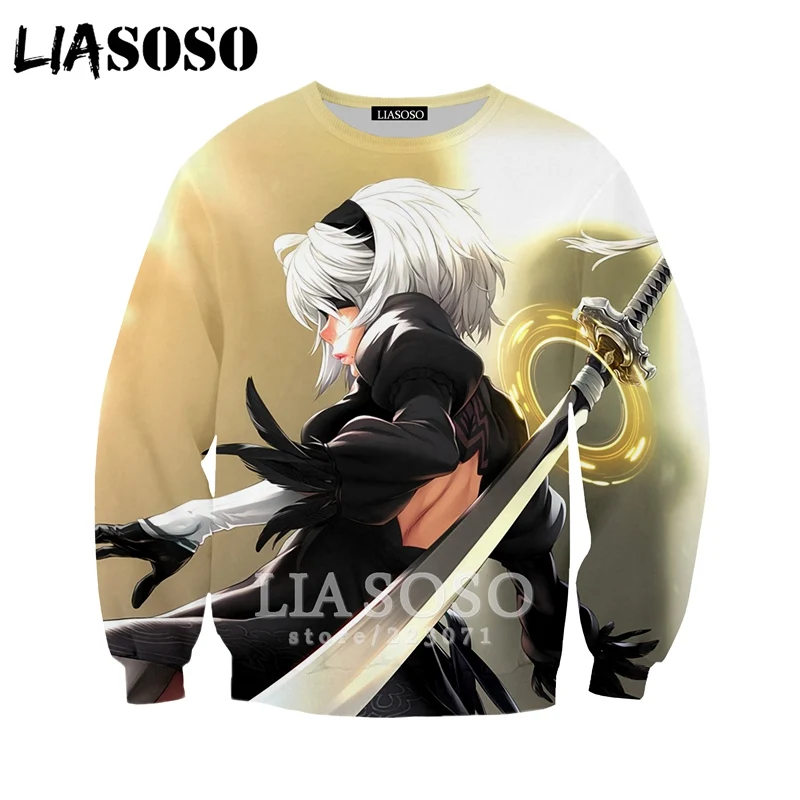 LIASOSO Autumn New Men Women Fashion Hoodie 3D Print Video Game Nier Automata Dead Sweatshirt Long Sleeve Brand Pullover A164-07 | Мужская