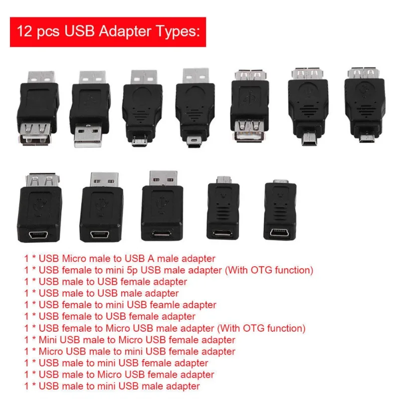 12 шт. адаптер для передачи данных USB 2 0 Micro Mini штырь гнездо|Компьютерные кабели и
