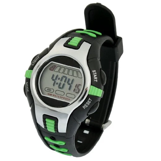 SODIAL(R) черный зеленый пластиковый регулируемый браслет цифровые спортивные часы