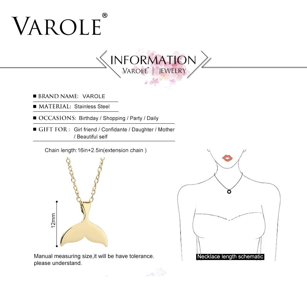 VAROLE 16in модные КИТ хвост небольшой кулон и ожерелье для женщин Золотой Цвет из