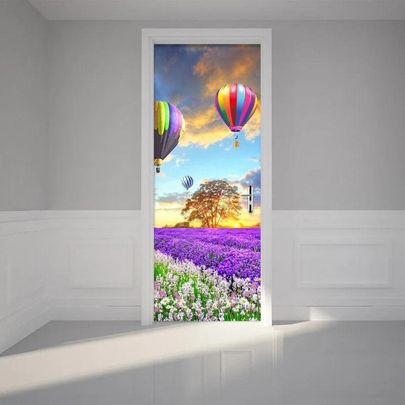 Romantic Hot Air Balloon Flower Sea Wall Door Sticker Living Room Bedroom Home Decor Paste PVC Self-Adhesive Wallpaper 3D Murals | Дом и сад