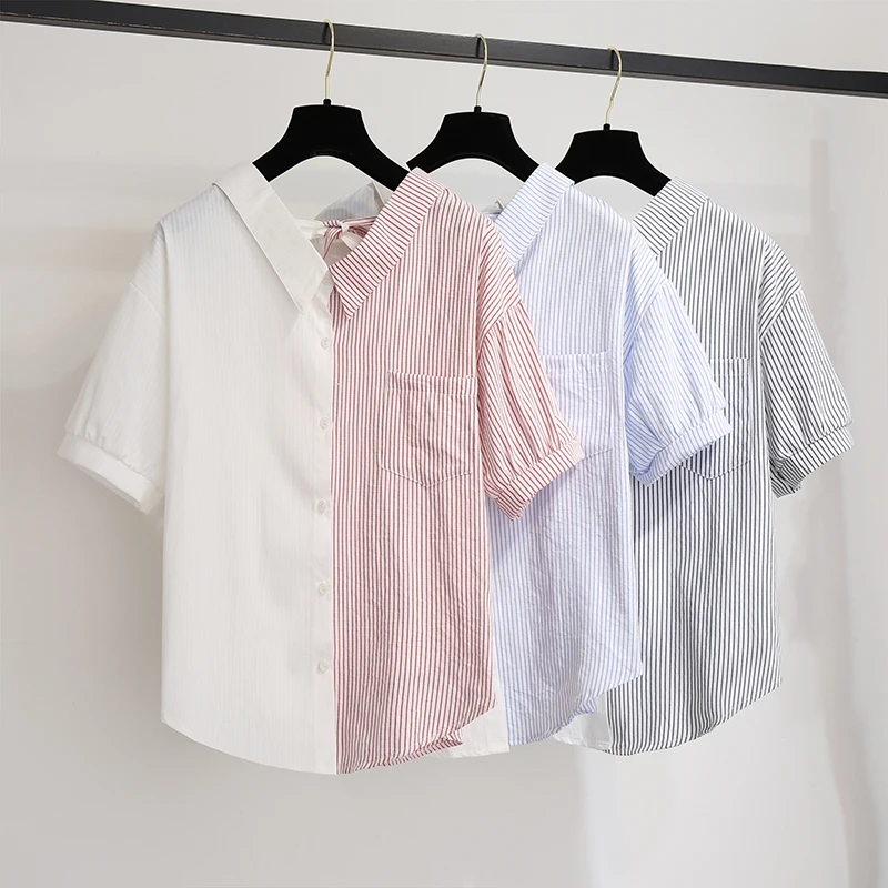 2019 корейский стиль лето Для женщин Ложные двух частей Рубашки с отложным