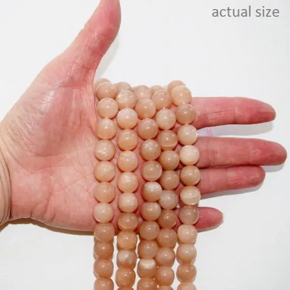 

Genuine Peach Moonstone Beads - Round 12 mm Gemstone Beads - Full Strand 15 1/2", 32 beads, AA Quality