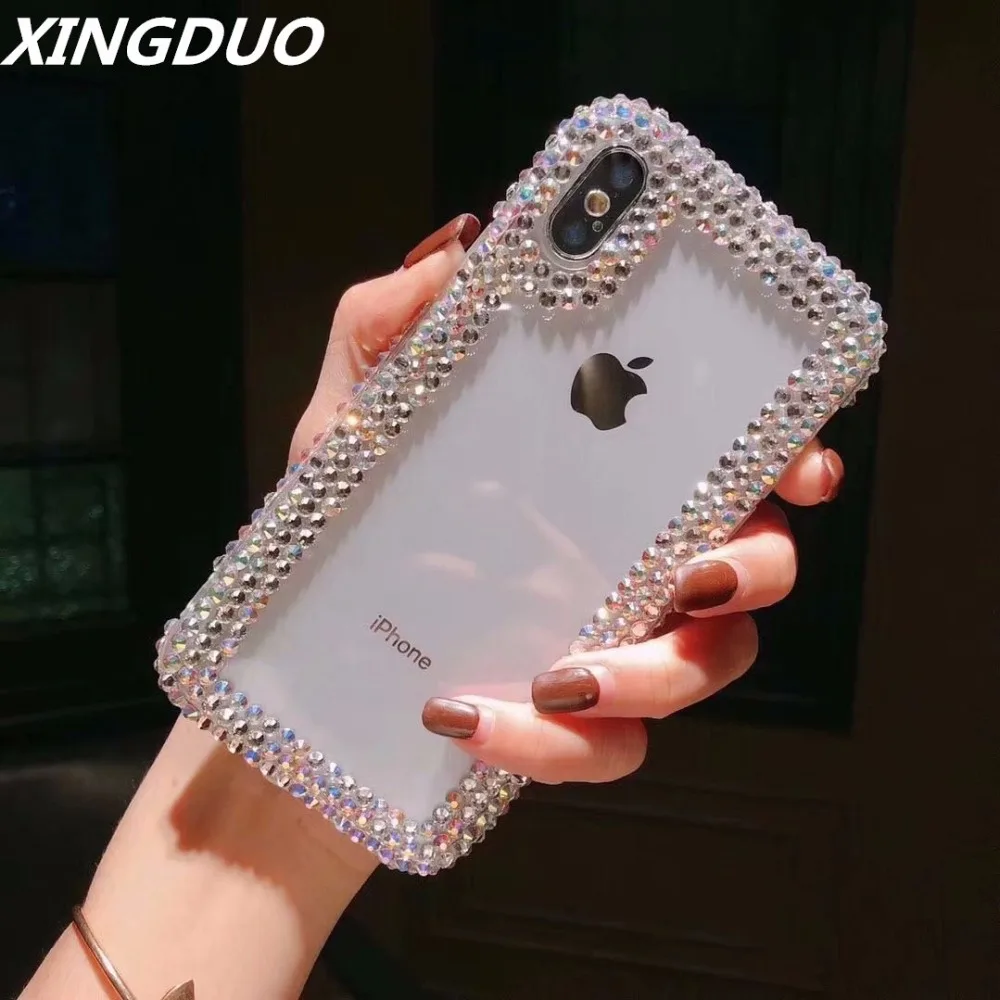 Прозрачный чехол XINGDUO с кристаллами для iphone X 7 8 Plus XS MAX со стразами боковая дрель XR