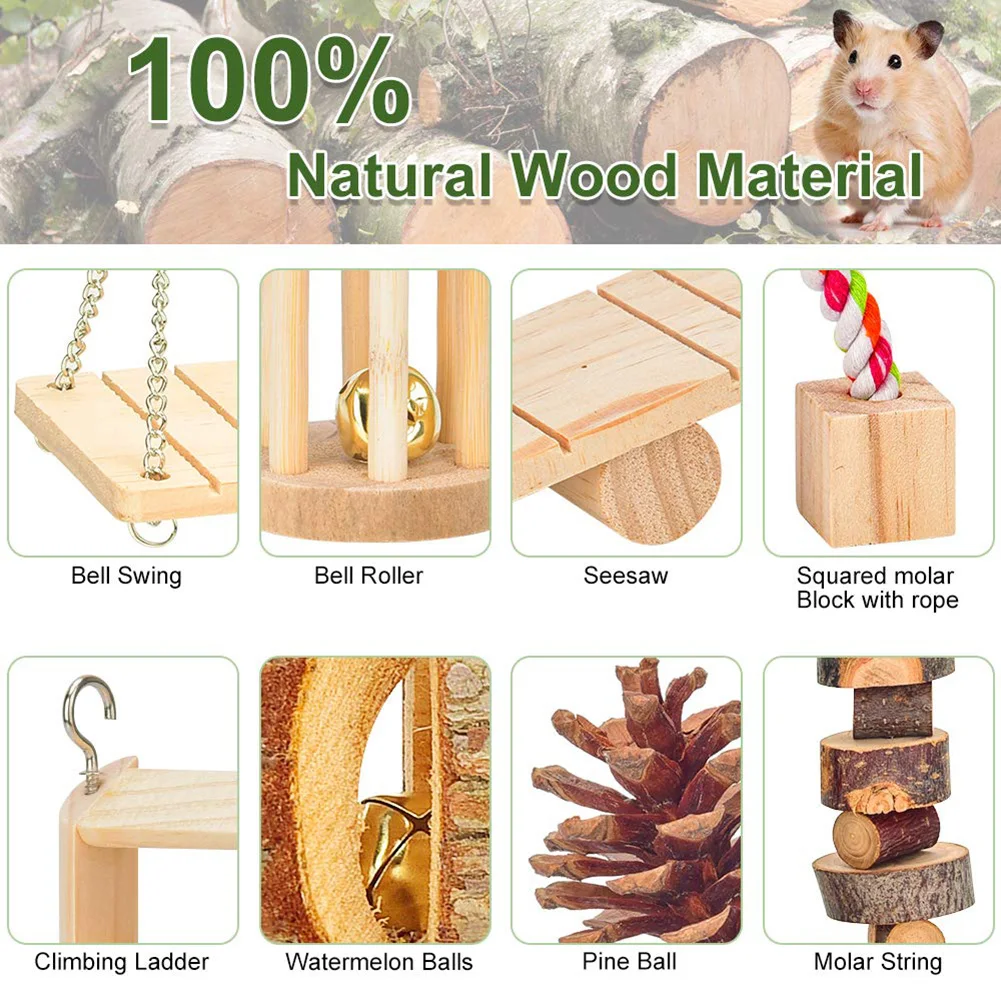 10Pcs Wooden Bell Swing Rabbit Hamster Cat Dog Teether Chew Play Toy Pet Supply New Arrival | Дом и сад