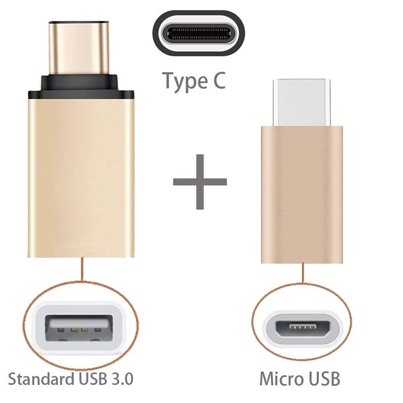 Золотой 2 в 1 type C к USB адаптер типа OTG-C к Micro USB конвертер для samsung Galaxy S8 S9 Plus Note 8 Asus Zenfone 5z 5 Аксессуары - Цвет: Золотой