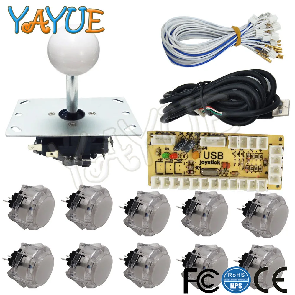 White Нулевая задержка джойстика Аркада DIY светодиодный USB энкодер+ 2 боевой джойстик+ 20 кнопочных кнопок+ 28 кабелей для 2 игрока аркадной игры DIY - Цвет: White