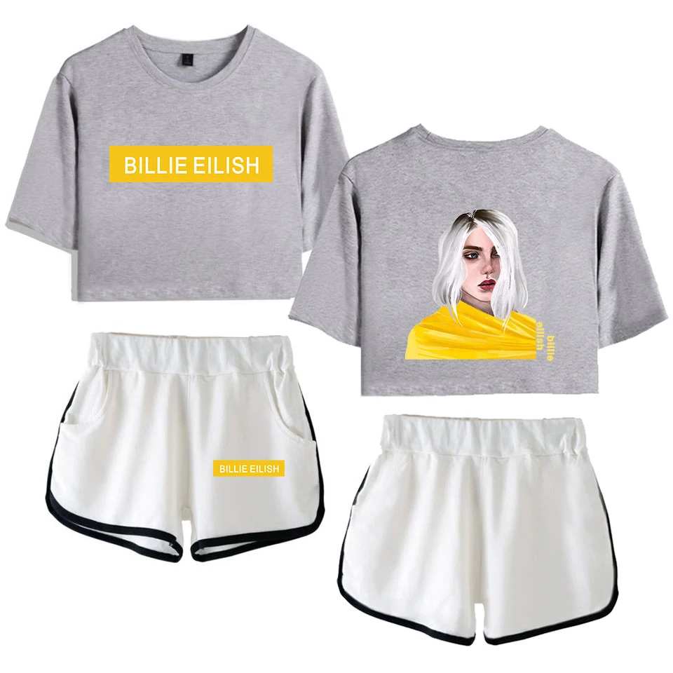 BILIE EILISH print Hip Hop casual comfortable 2 Pic Set running T-shirt Fashion hip hop Street Basic Women Summer train suits | Женская