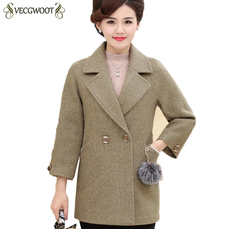 Большой размер 4XL Женское шерстяное пальто для среднего возраста 2020 модное