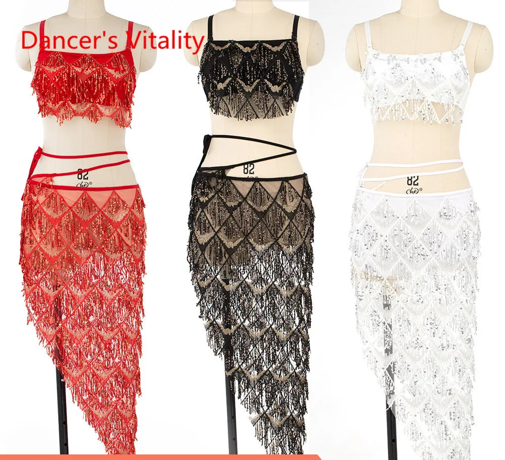 Женская одежда для танца живота Bling Sequins Танцевальный костюм Бюстгальтер + бедро