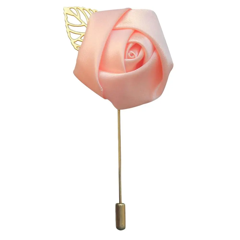 shell pink Белая брошь, цветок для лучшего мужчины, Свадебный Жених, золотой лист, пуговица для жениха, Шелковая Роза, брошь, вечерние, корсаж, Золотая булавка, X1379-2 - Color: shell pink