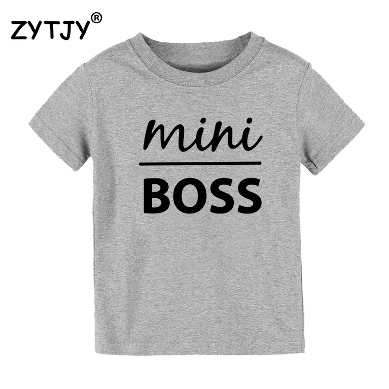 Детская футболка с надписью «mini boss» футболка для мальчиков и девочек, одежда для малышей Забавные футболки Tumblr, Прямая поставка, Y-139 - Цвет: Серый