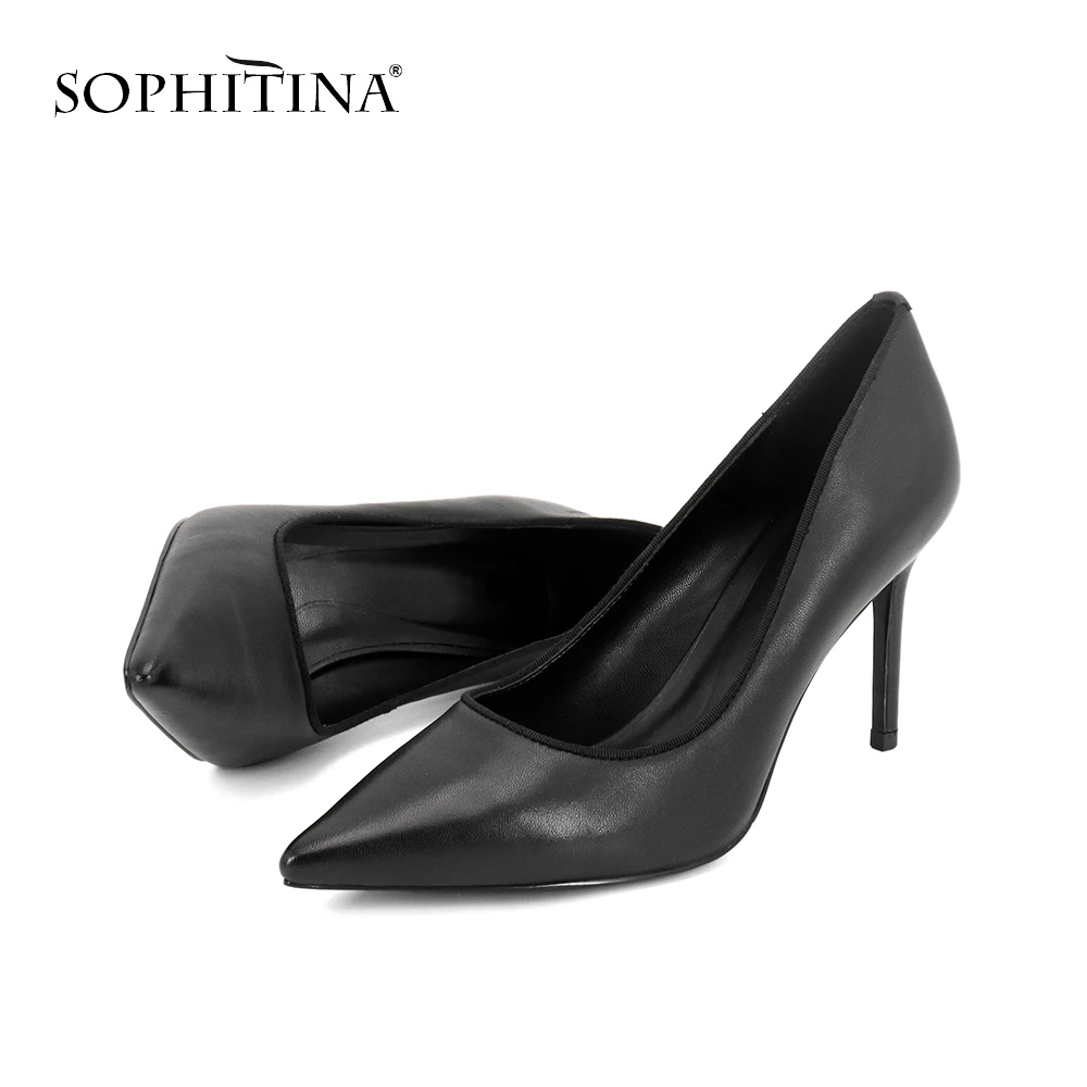 SOPHITINA/Брендовая обувь Женские черные элегантные туфли из овечьей кожи ручной