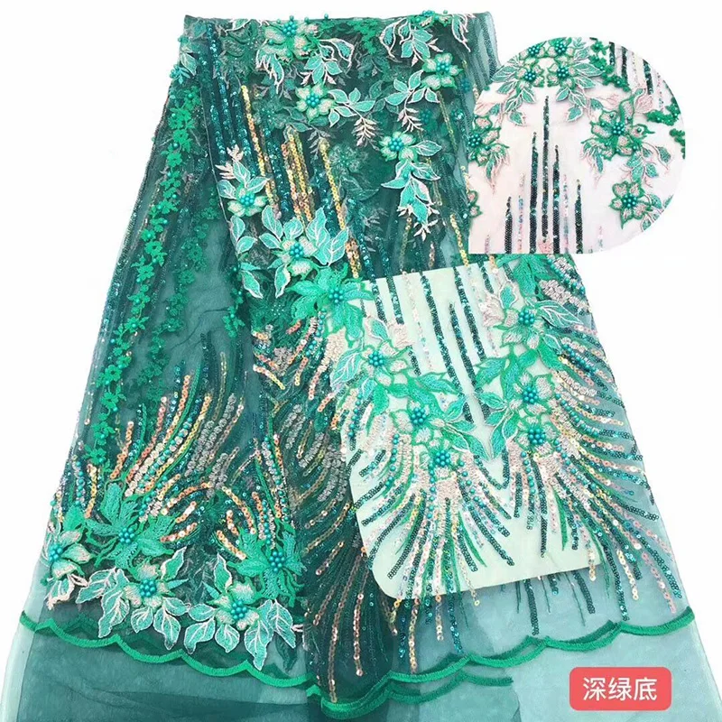 

Embroidered wonderful flowers with beads and nice sequins design dress fabric ADF16,Fast and Free shipping French Lace Fabric