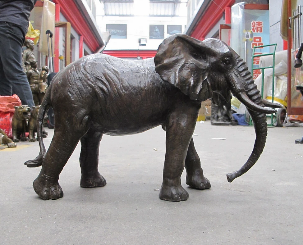 MISS sta.01966 18&quotChinese Art Bronze sculpture African elephant King of forest mammal Statue |