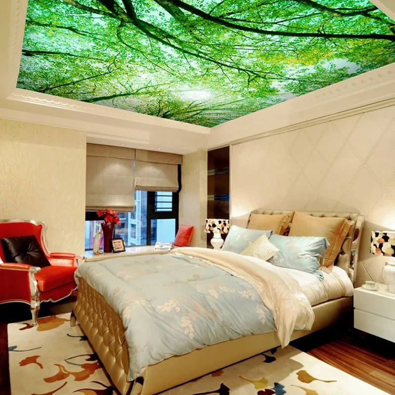 Объемная фреска на заказ с деревьями крыше Большая для гостиной столовой