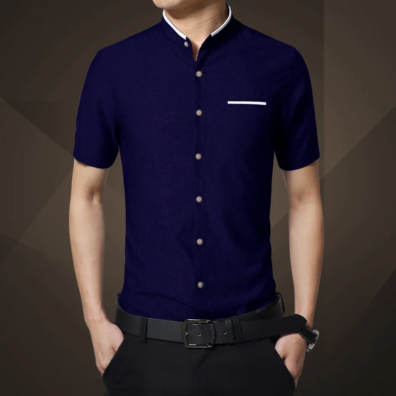 2018 Summer Men's Shirt Brand Business Casual Men Dress Short Sleeves Stand Collar Solid colour Chemise Homme | Мужская одежда
