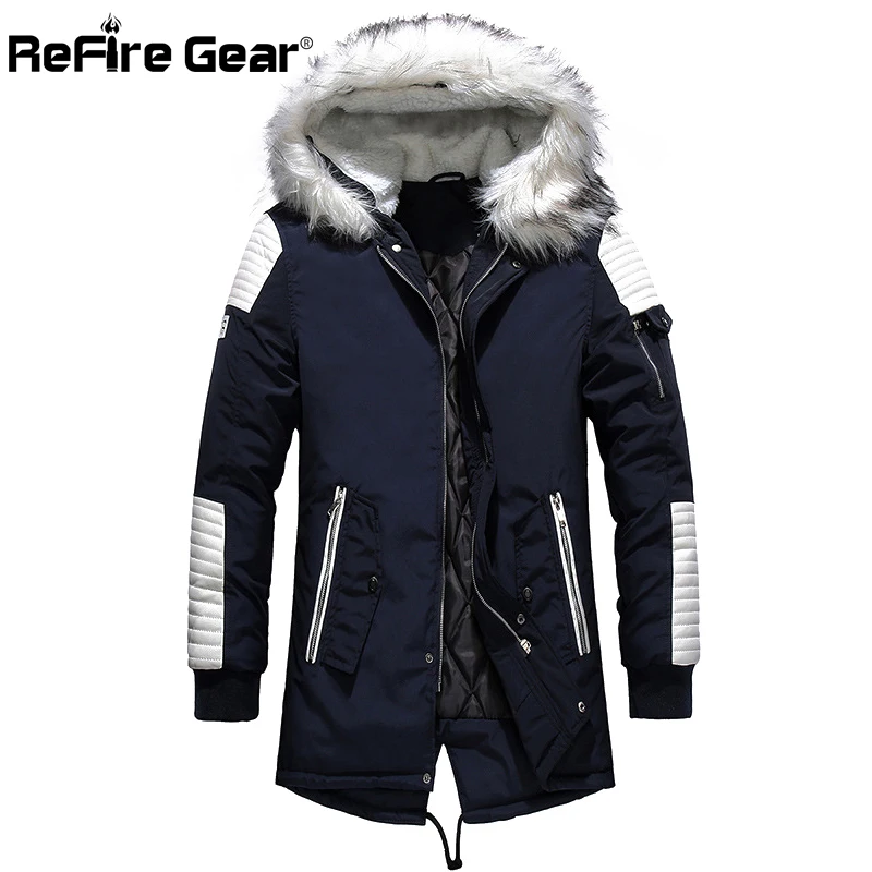 Refire gear зимняя куртка мужская теплая утепленная хлопковая стеганая парка повседневная верхняя одежда меховой воротник с капюшоном Длинная ветровка парка пальто