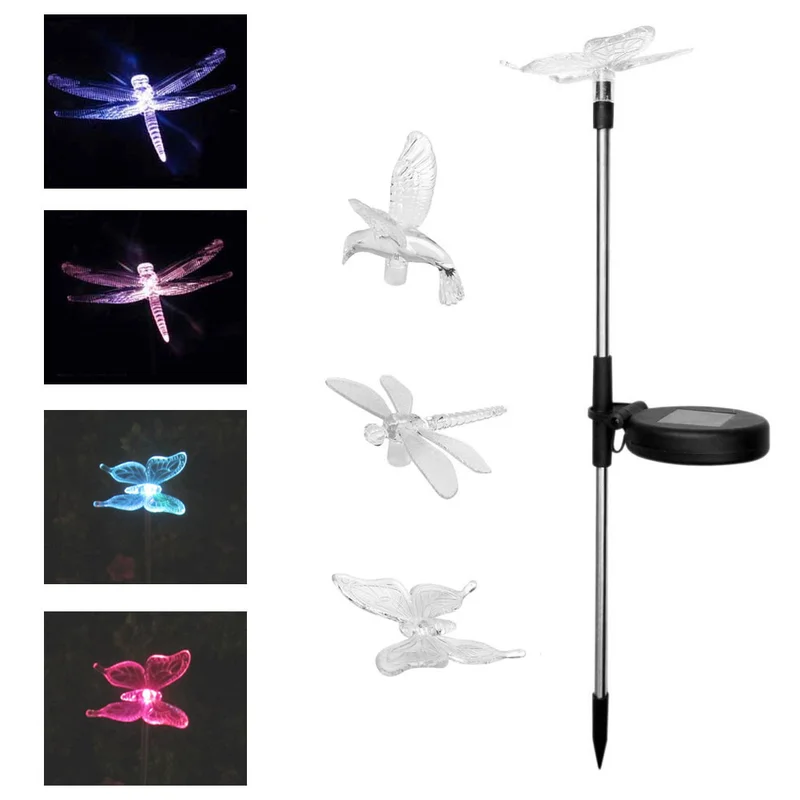 

2PCS Solar Butterfly Colorfur Lawn Lights Hummingbirds Plug Lights Garden Decoration Light Discoloration Use Garden Park Outdoor