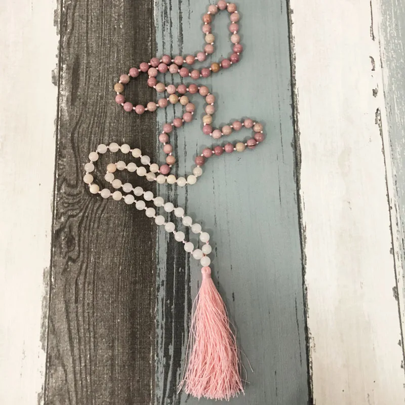 Love Rhodochrosite Rose Q-uartz& Snow Q-uartz медитация бусы мала ожерелье с кисточкой 108 бисера ручной работы ожерелье